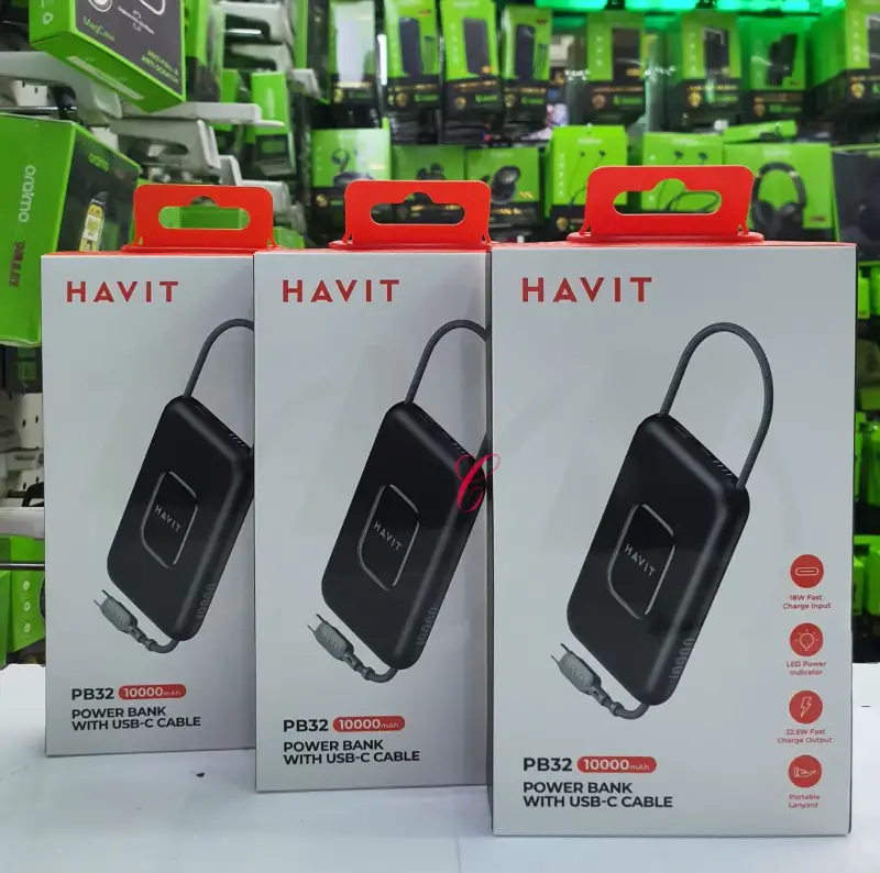 Havit PB32 10000mAh Power Bank with Built-in USB-C Cable