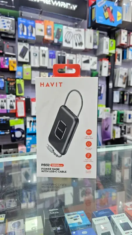 Havit PB32 10000mAh Power Bank with Built-in USB-C Cable (22.5W Fast Charging)