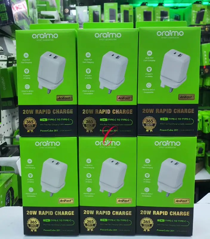 Oraimo PowerCube 201 20W Rapid Charge Wall Charger Kit (OCW-5203UCC)