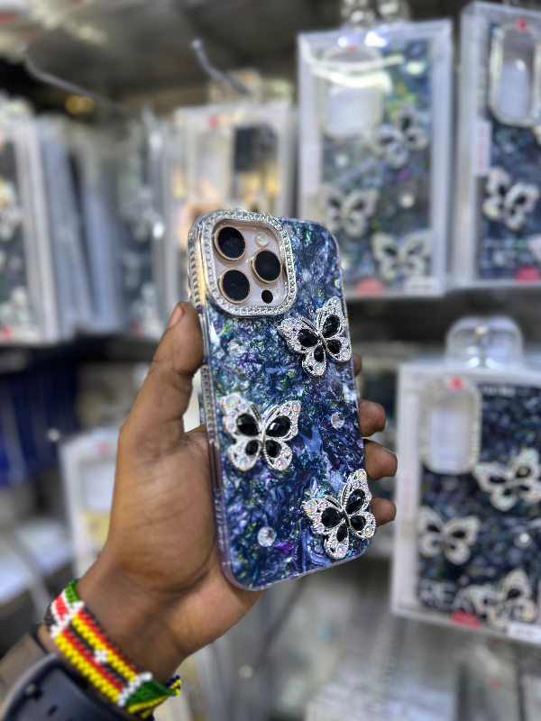 Luxury Pearl Butterfly Case for iPhone 11 – iPhone 17 Pro Max | Crystal Rhinestone Designer Case