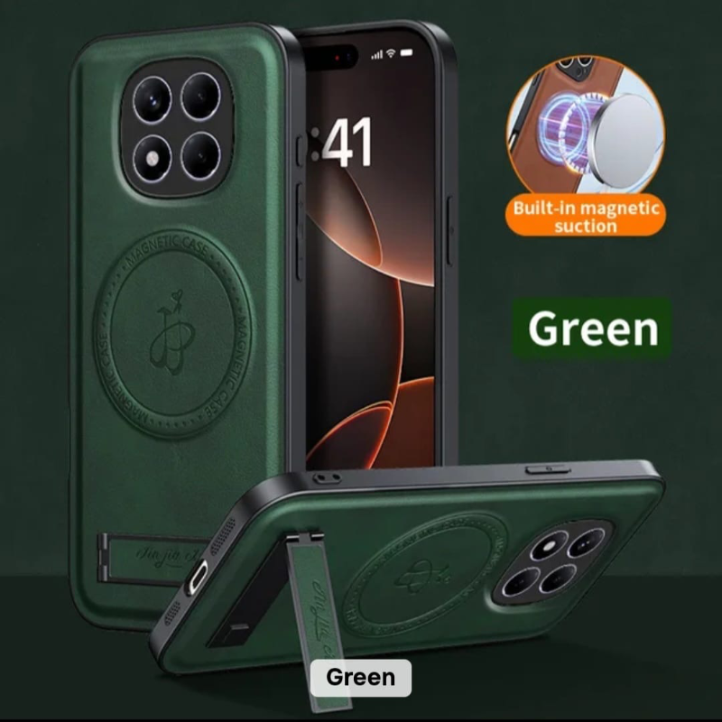 Premium Leather MagSafe Kickstand Case For Redmi Note 15 Series🔥