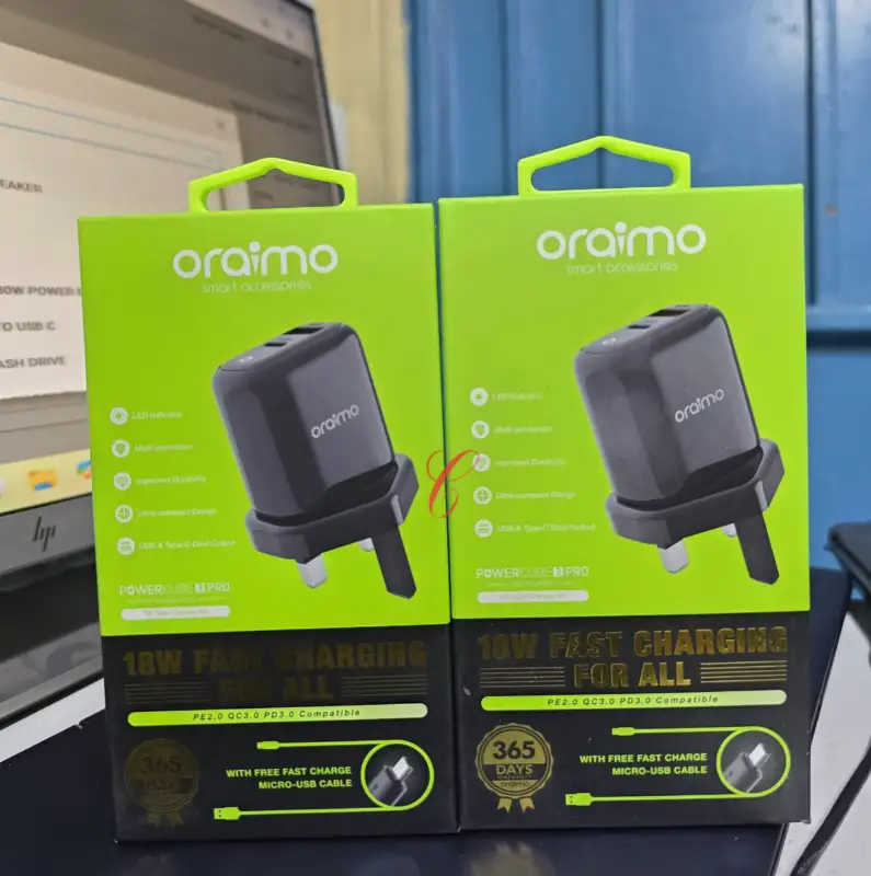 Oraimo PowerCube 3 Pro (OCW-U94D) 18W Fast Charging Wall Charger Kit