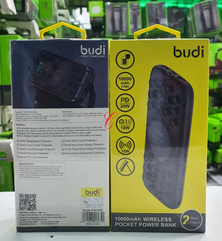 Budi PB099B *20W 10000mAh* *wireless* power bank *with suction*