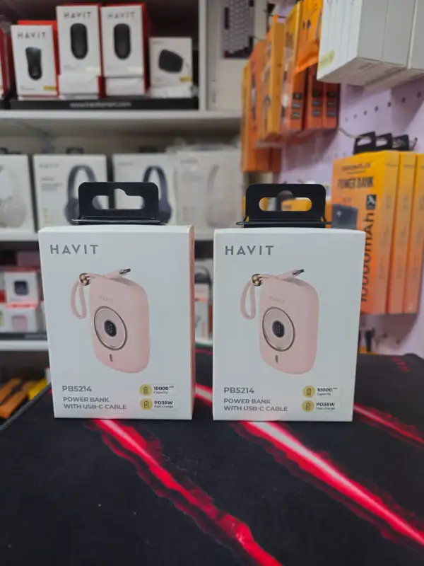 Havit PB5214 10000mAh Power Bank with Built-in USB-C Cable (PD 35W Fast Charging)